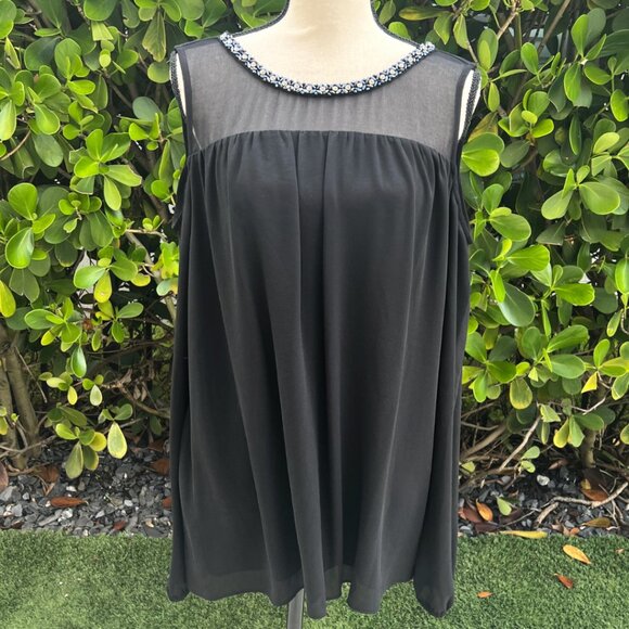 Michael KORS Cold Shoulder Rhinestone Dress Shirt XL - Picture 1 of 11